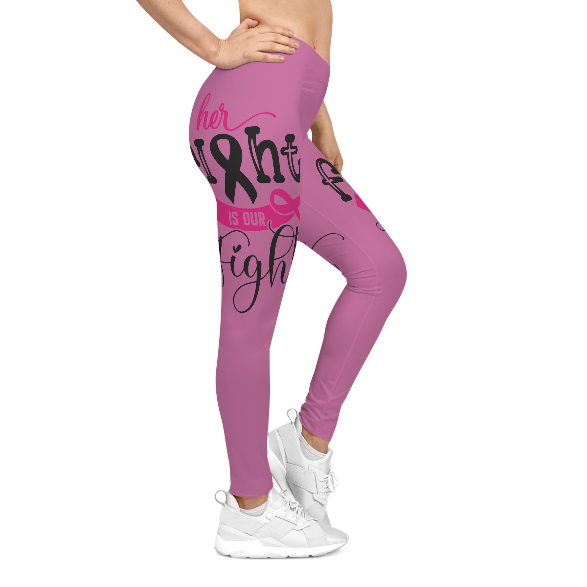 Pink Ribbon Cancer Awareness Leggings, Inspirational Workout Pants, Breast Cancer Support Gear, Fitness Apparel, Casual Activewear